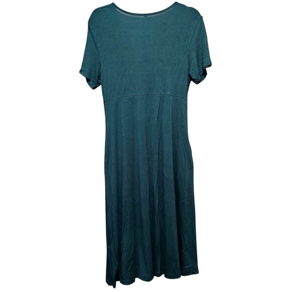 Green Short-Sleeve V-Neck Wrap Midi Dress By Weaczzy Medium - Picture 2 of 10